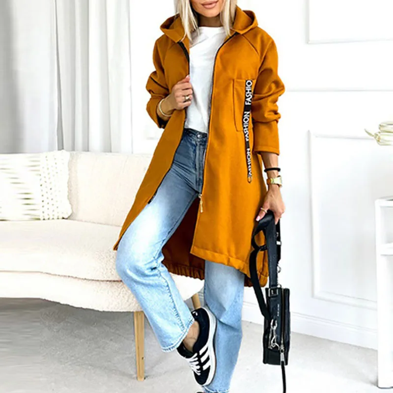 

Женская повседневная верхняя одежда с буквенным принтом, модные толстовки, спортивная длинная куртка, осень-зима, новое пальто на молнии с длинными рукавами