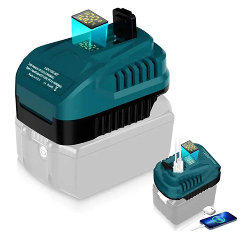 AT05-2-IN-1 Adapter Converter For  18V Lithium  Battery 100W USB Charger With LED Display Bi-Directional Adapter For Ma