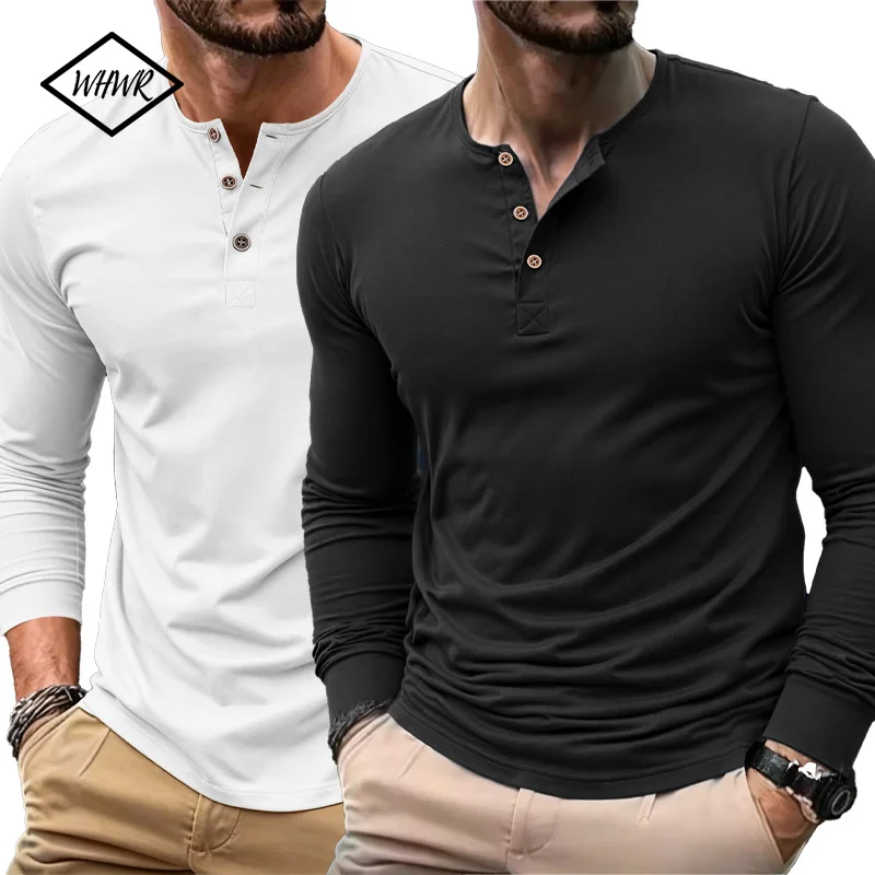 Frühling Herbst Henley Neck T-Shirt Männer Grundlegende Atmungsaktive männer Langarm Tops T-shirts Casual Einfarbig Taste Shirts S-XXXL