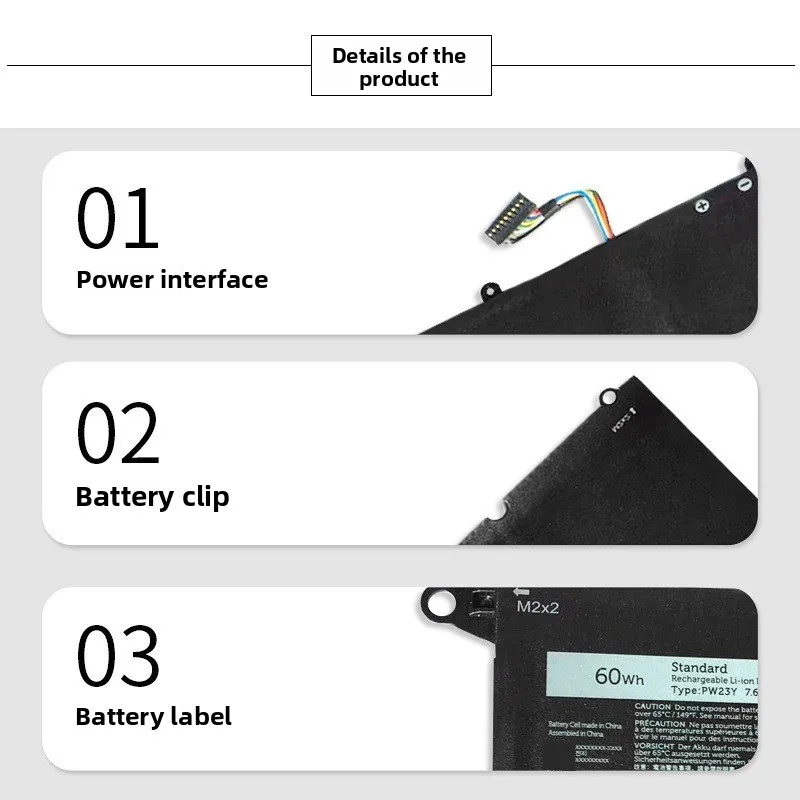 For DELL XPS 13 9360 Laptop Battery RNP72 TP1GT PW23Y 7.6V 7890mAh