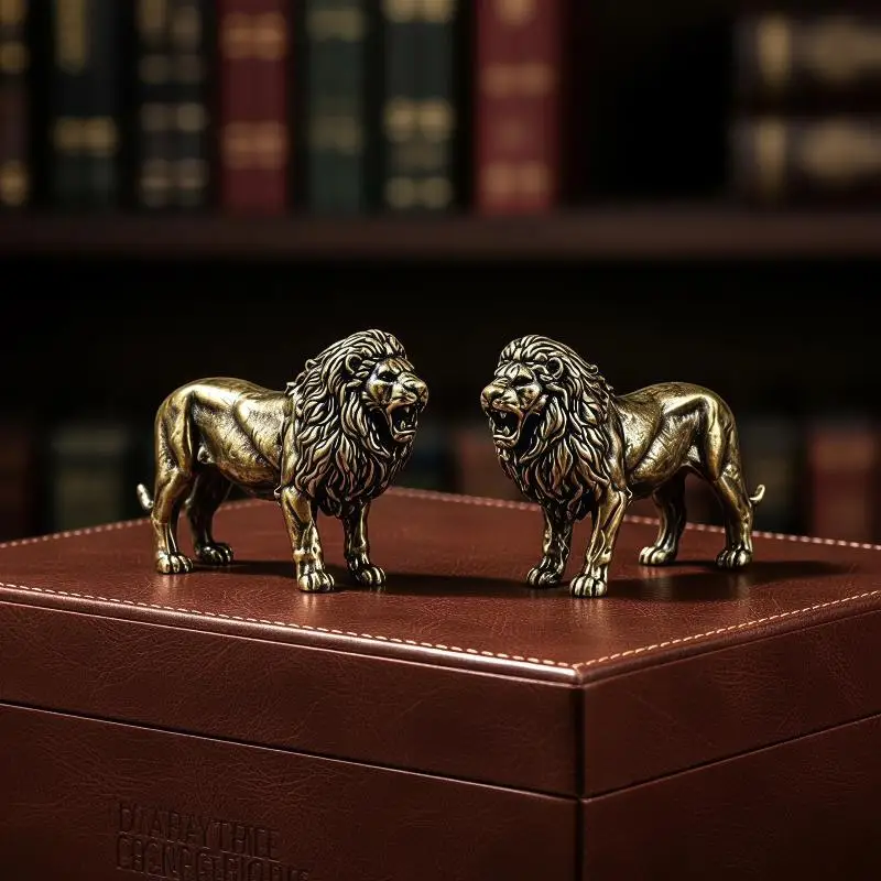 Brass Lion Figurine With Vintage Antique Finish And Exquisite Carvings For Home Office Desktop Decor