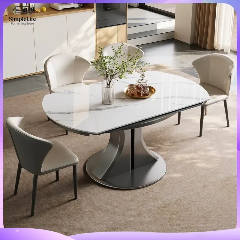 Italian Slate Dining Table Retractable Folding Square to Round Dual Purpose High End Small Apartment Household Variable