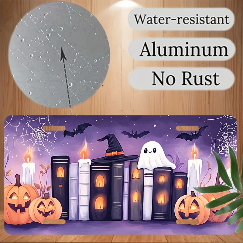 2D Flat, 2D Flat License Plate Kit and Frame, Halloween Theme Books and Decorations, Suitable for Front Decoration, License Plat
