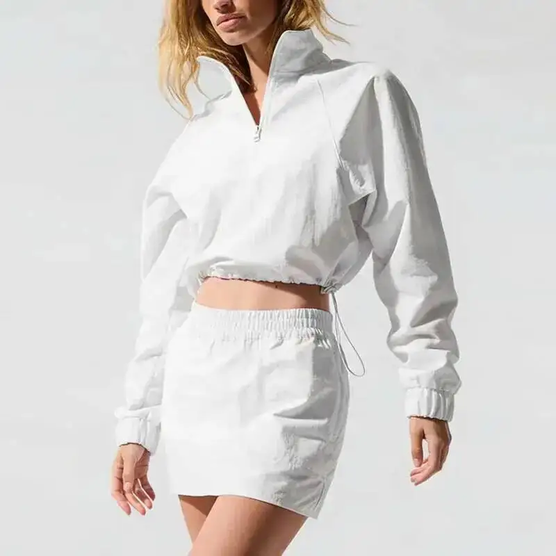 Leisure Sports Set Sunscreen Solid Color High Collar Zipper Jacket Women Summer Mountaineering Hiking Elastic Waist Short Skirt