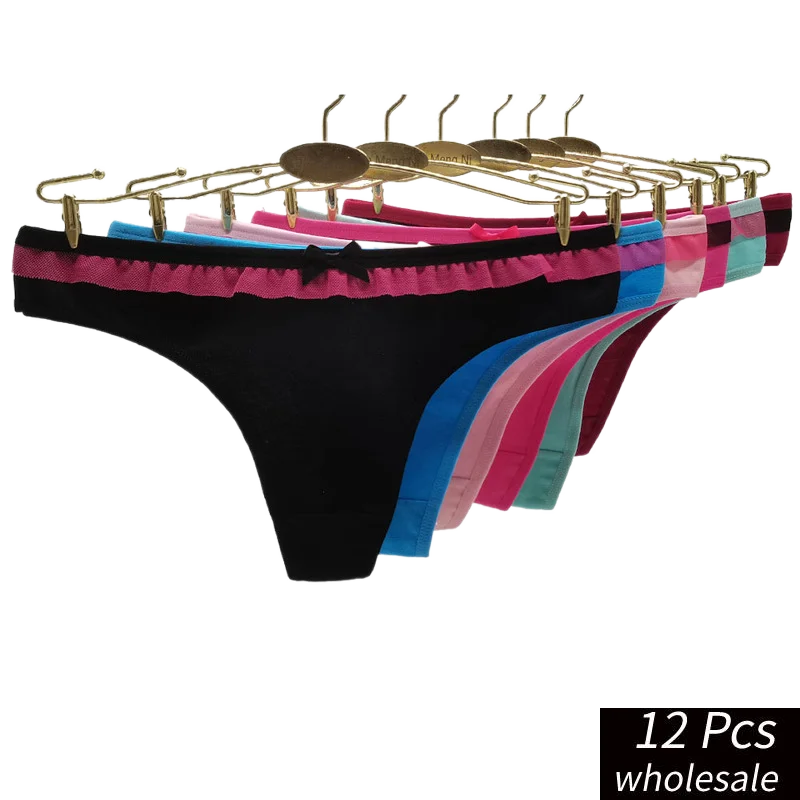 

Alyowangyina 12 pcs/lot wholesale Women Intimates panties Solid Color Sexy thong Pure Soft Cotton Underwear Briefs #87440