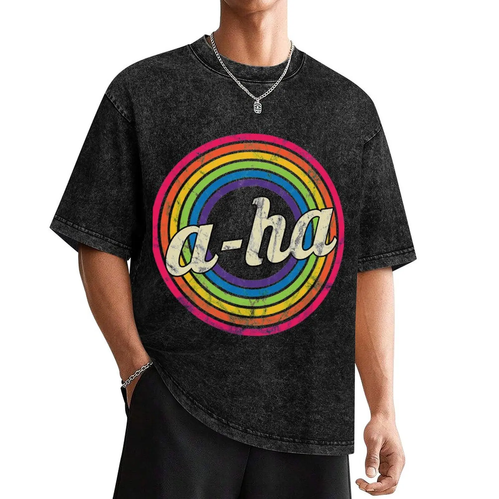 

A Ha T-Shirta-ha - Retro Rainbow Faded-Style T-Shirt blue archive Funny t-shirts summer clothes Man t-shirt Men's clothing