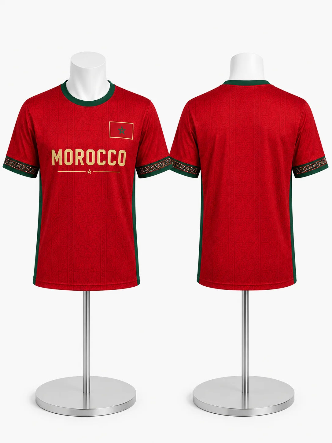 Spain Morocco National Soccer Jerseys Red Tribal Flag Print Patriotic Football Fan Short Sleeve Shirts For Men