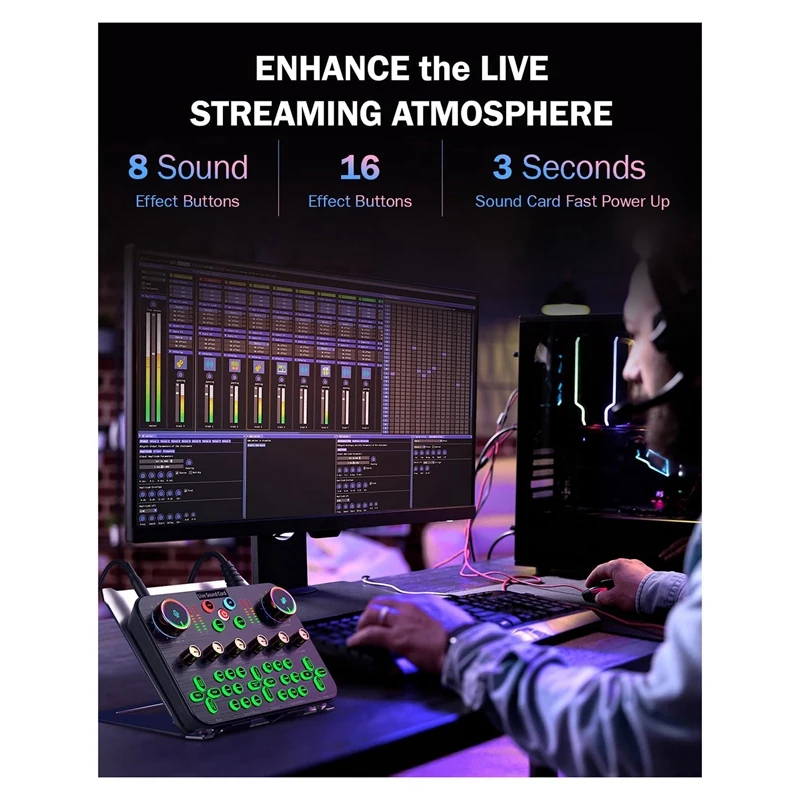 Gaming Audio Mixer, Streaming Audio Mixer, Audio Interface Sound Card For Live Streaming, Podcast Recording, PC, Guitar