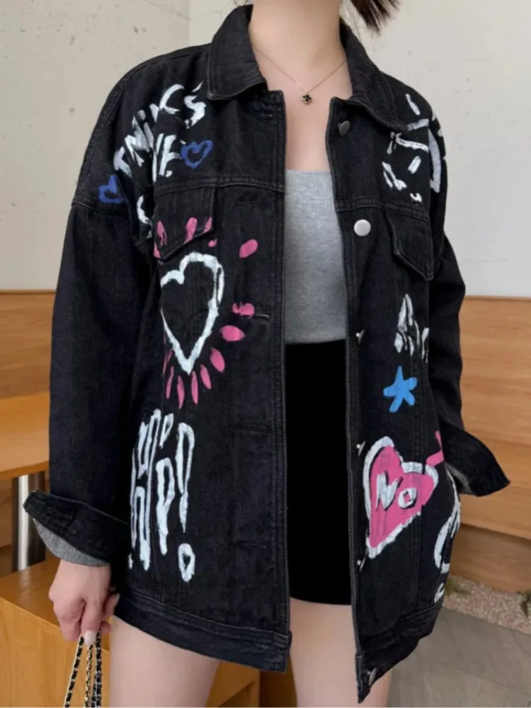 

Гонконг Sle fiti Джинсовый тюнер для женщин Ранняя осень Новый маленький дизайн Faionable Jaet Топ fiti Paint Pattern Женский...