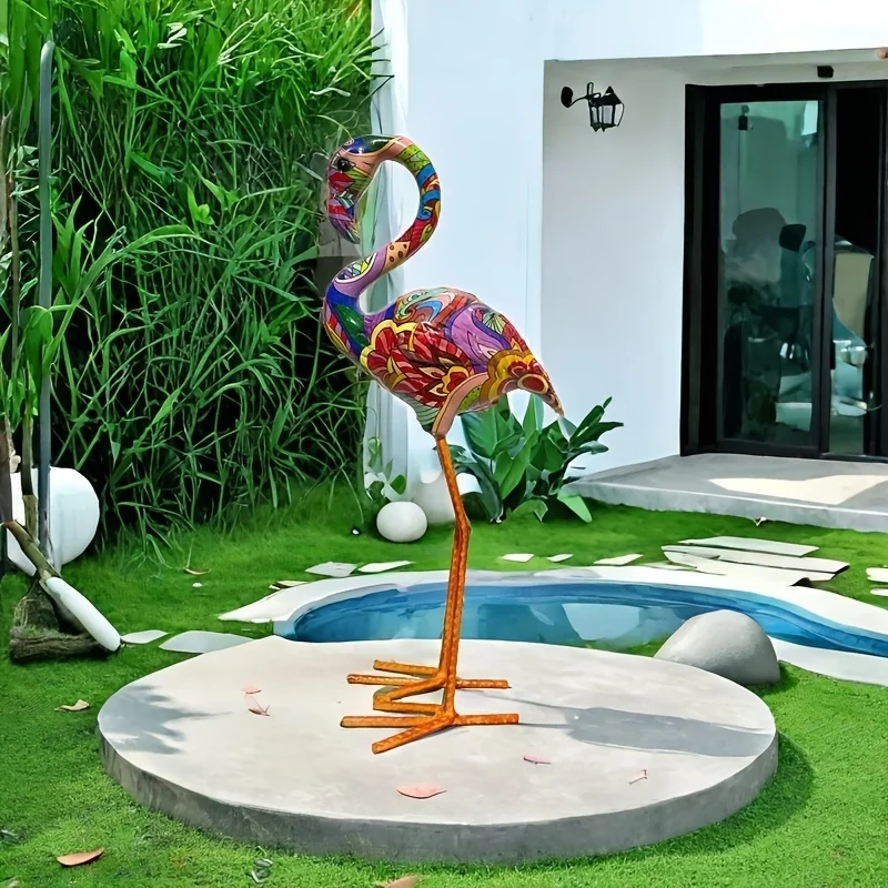 Colorful Cartoon Flamingo Statue, Resin Handicraft Multifunctional Garden Decoration, No Need Electricity, Suitable For