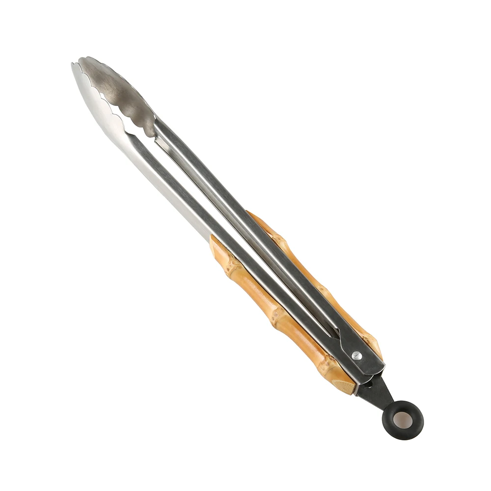 Camping Stainless Steel Bamboo Root Wooden Handle Slotted Spatula Turner Fork Tong Grill Set Barbecue Accessories BBQ Tool