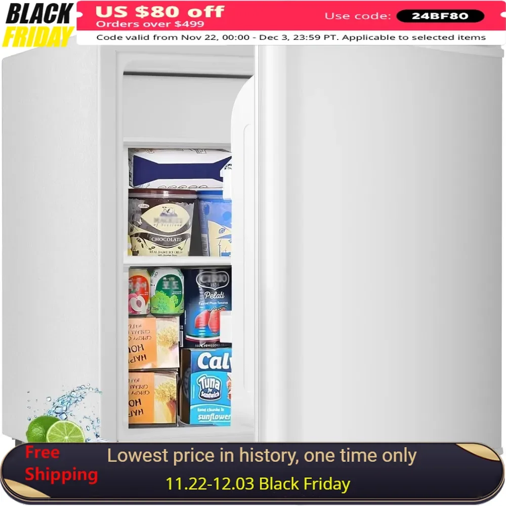 

1.6 Cu.ft Mini Fridge with Freezer, Removable Shelves, Adjustable Thermostat, Reversible Single Door, Small Refrigerator