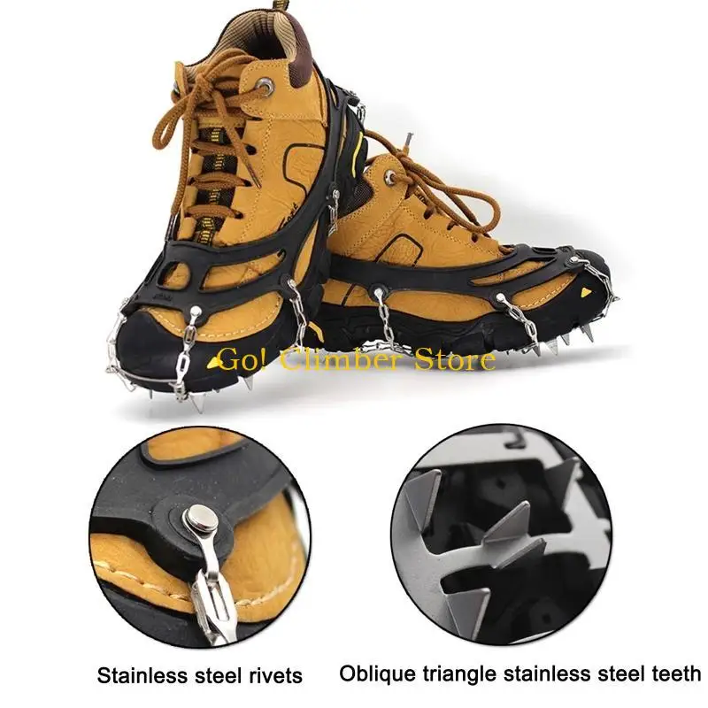 Q84C Ice Cleats Traction Snow Grips for Boots Shoes Women Men Anti Slip 18 Spikes Safe Protector for Walking Mountaineering