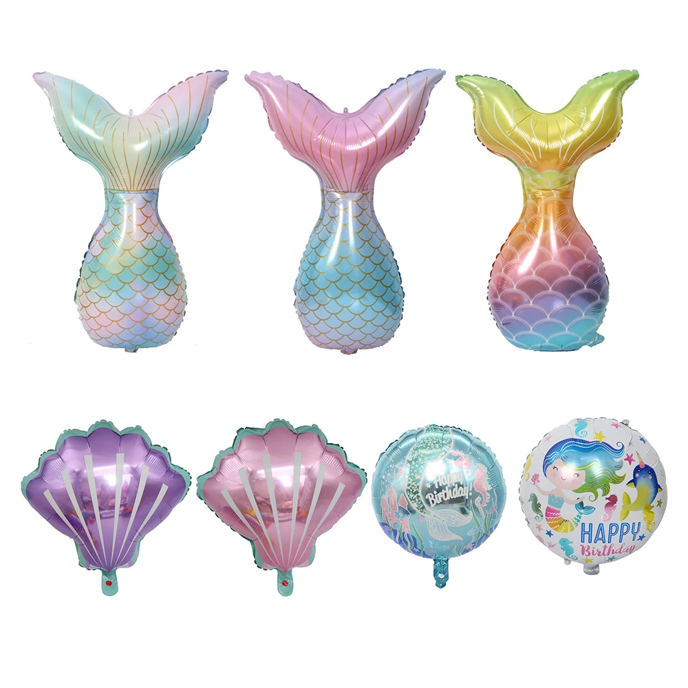 Mermaid Tail Party Decoration Balloon Sea Shell Foil Ballon 1st Birthday Decor Ocean Balloon Wedding Summer Beach Mermaid Globos