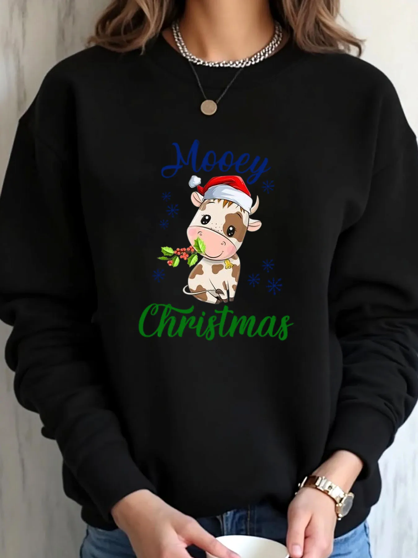 

Женская толстовка большого размера с рождественским принтом коровы, верхняя одежда с рождественским принтом