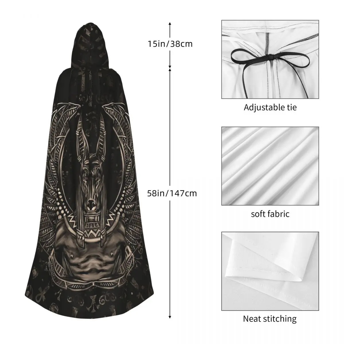 Anubis Egipski Bóg Sepia Długi Płaszcz z Kapturem Wiedźma Średniowieczny Kostium Cosplay Peleryna Halloween Płaszcz Dorosły Unisex