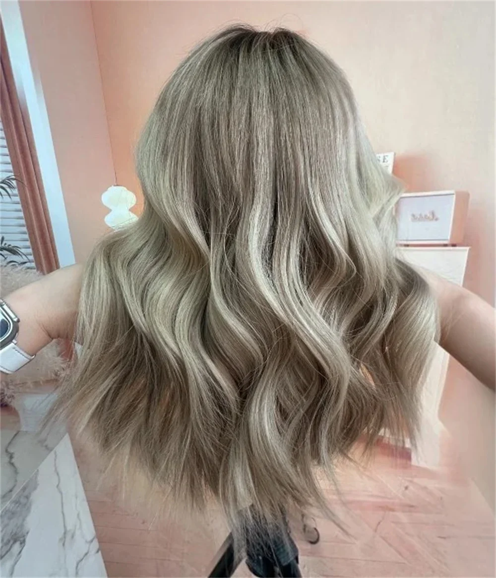 12” Short Wig Ombre Ash Blonde Balayage Synthetic Lace Front Wigs Realistic Natural Hairline Glueless Wigs Heat Resistant Fibre