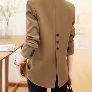 Blazer de oficina para mujer, traje con muescas, ropa de abrigo de manga larga con una botonadura, Tops elegantes, novedad de 2024