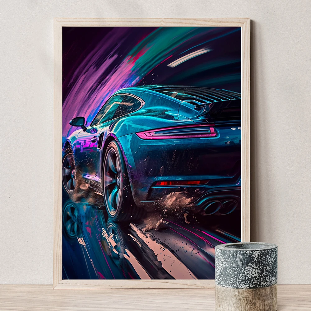 

The Rich Super Sport Car Canvas Painting Luxury Supercar Wall Art Poster Abstract Picture for Home Room Decor