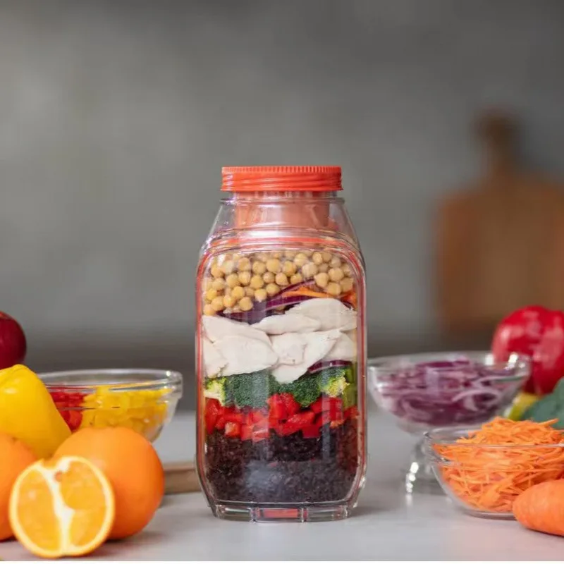 

Leakproof Salad Box Plastic Salad Container with Side-opening Cover Portable Breakfast Fruit Storage Box for Picnic Home Office