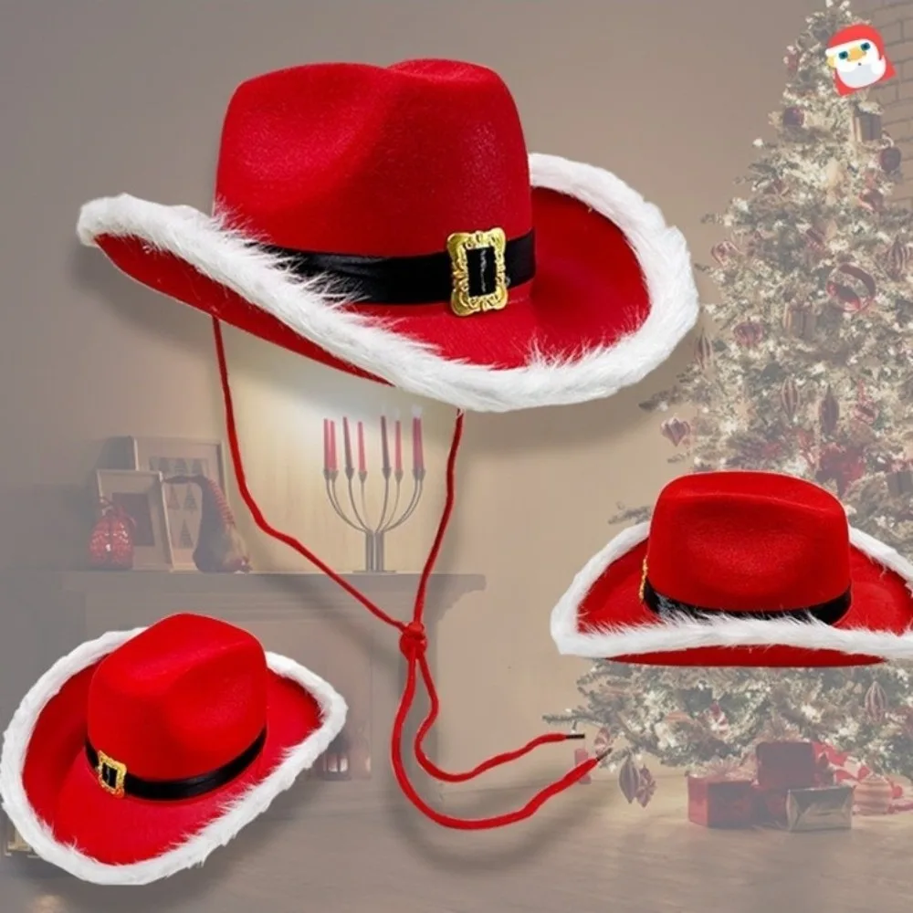

Новая фетровая ковбойская шляпа Санта Красная рождественская шляпа Джентльменская шляпа Украшения для вечеринок
