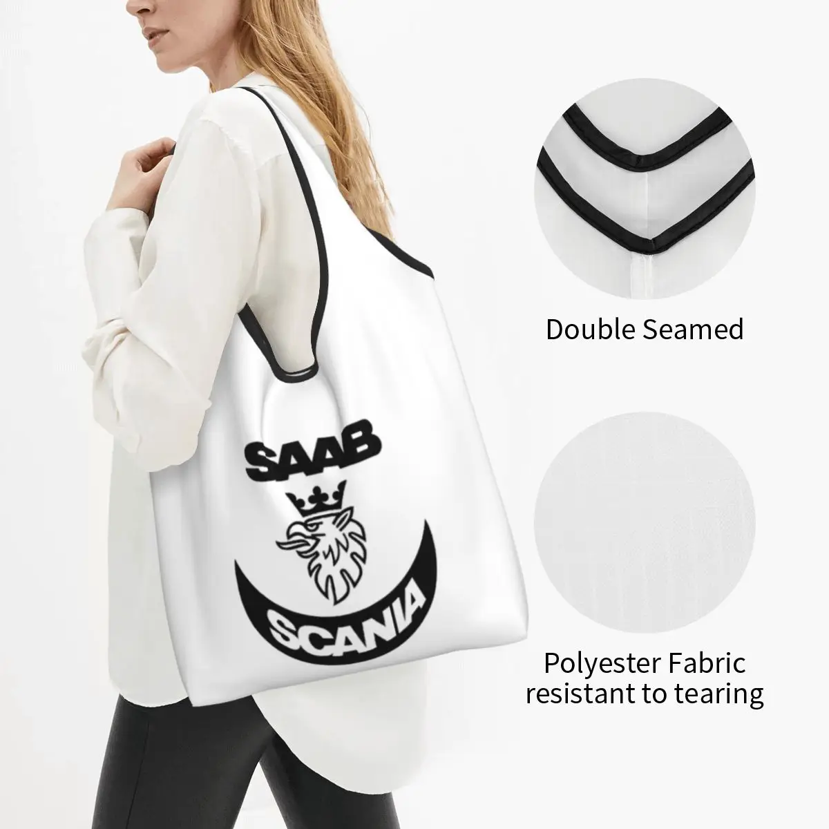 Cute Sweden Saabs Scanias Automobile Car Shopping Tote Bags Portable Groceries Shopper Shoulder Bag