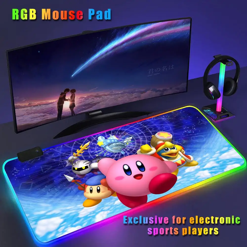 Cartoon P-pink K-Kirbys cute Mouse Pad CS-GO anime character luminous mouse pad super large RGB office game competitive keyboard