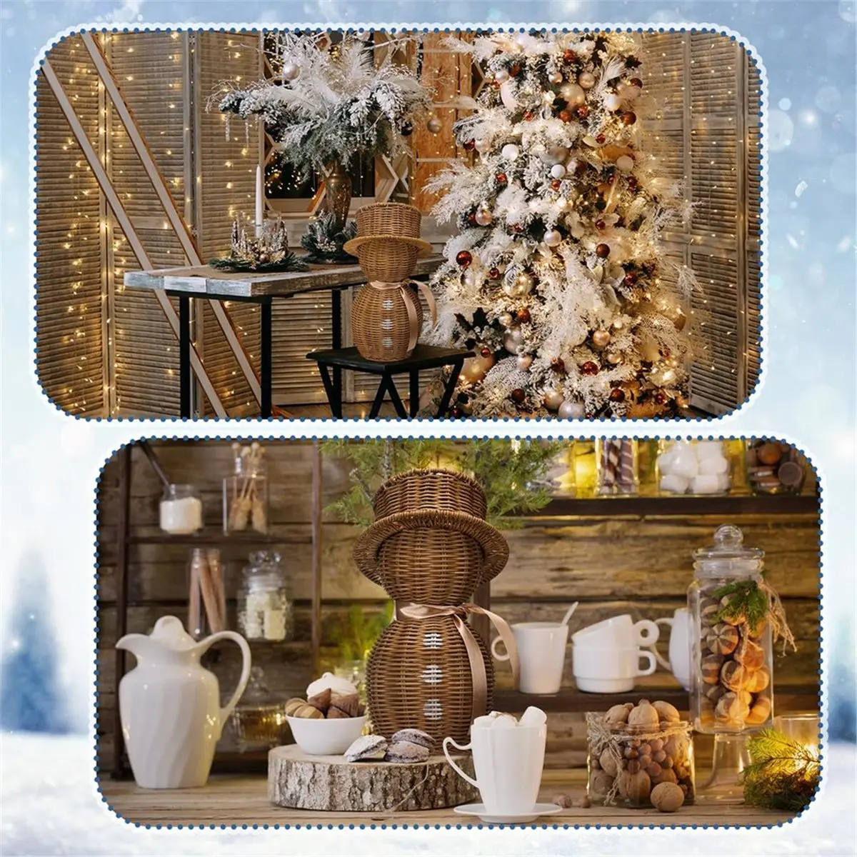 RattanSnowman with Christmas Decor 11