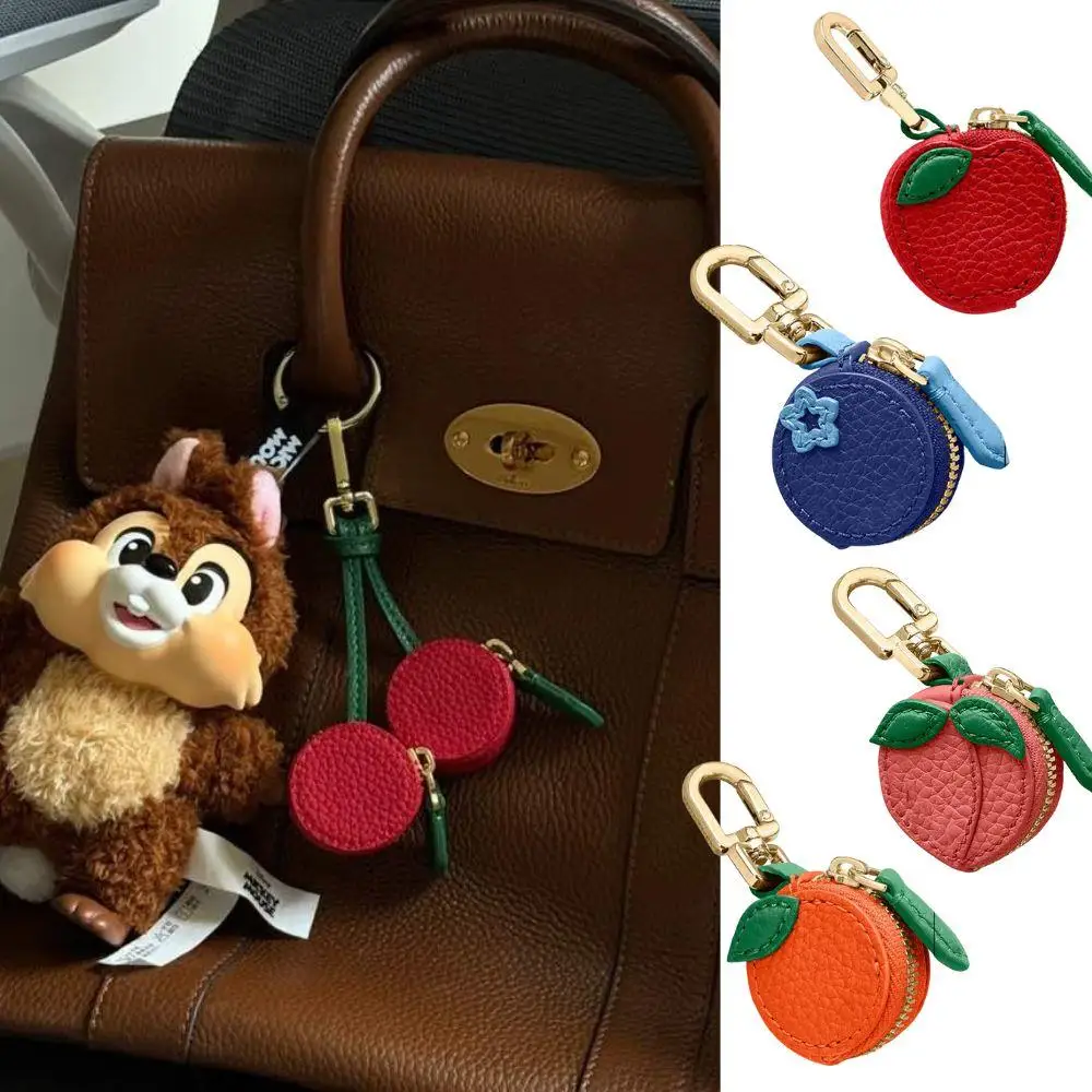 

Creative Cute Fruit Shape Coin Purse Zipper Keychain Fruit Keychain Coin Bag Wallet PU Leather Bag Pendant Apple Wallet Gifts