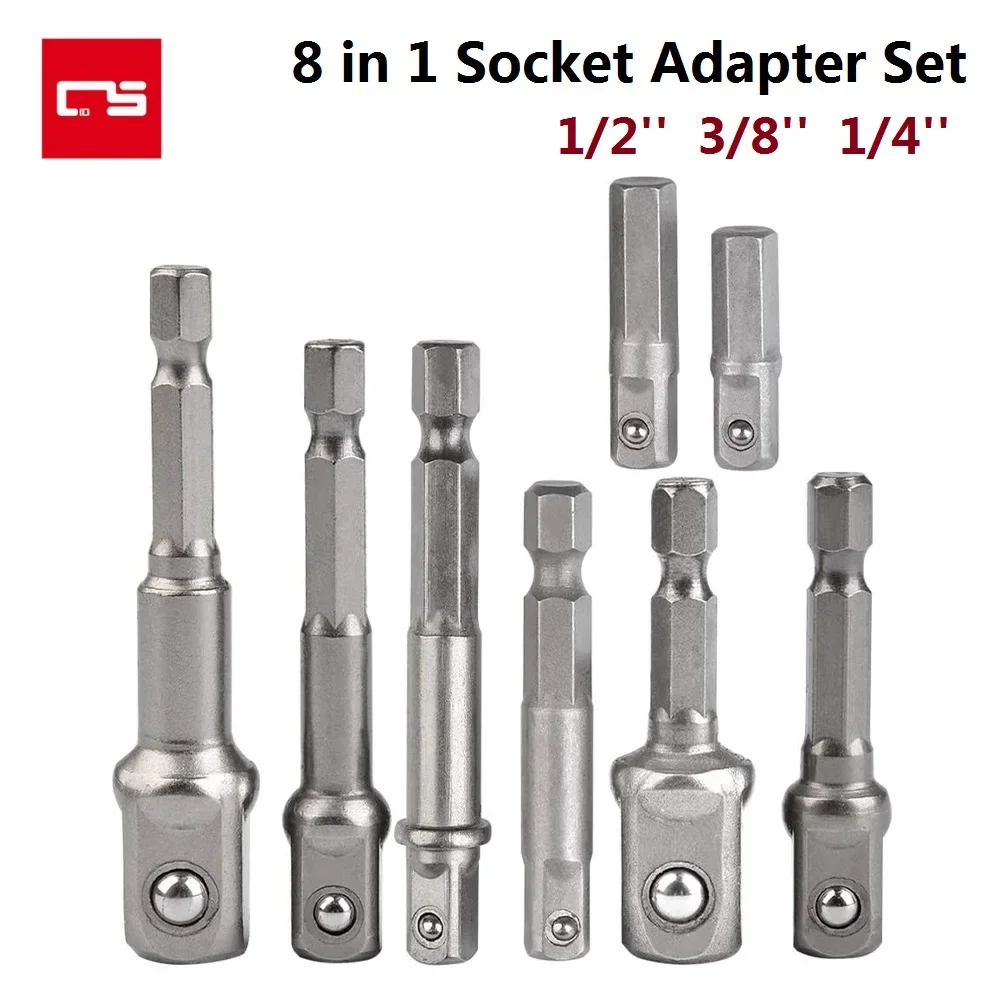 Socket Adapter Hex Shank Extension Impact Driver Square Head Drill Bit Hand Tools Adapter Set