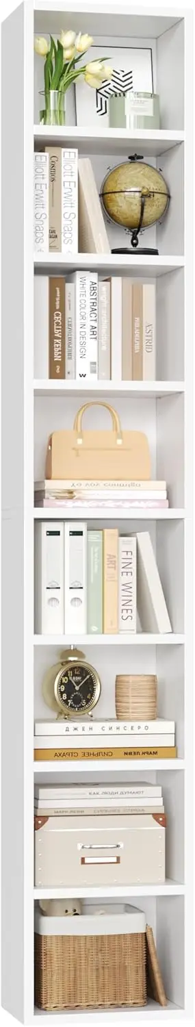 

8 Tier Media Tower Rack CD DVD Storage Cabinet Adjustable Shelves Tall Narrow Bookcase 11.6X9.3X70.9 Inches