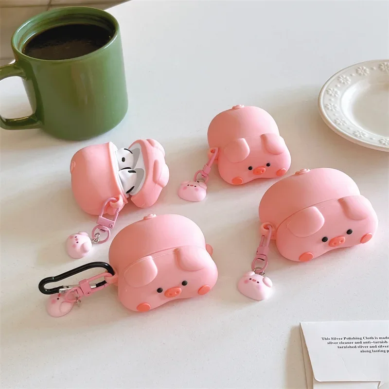 

Cute Cartoon Pig Case for AirPods 4 Airpod 1 2 3 Pro Pro2 Bluetooth Earbuds Charging Box Protective Earphone Case Cover