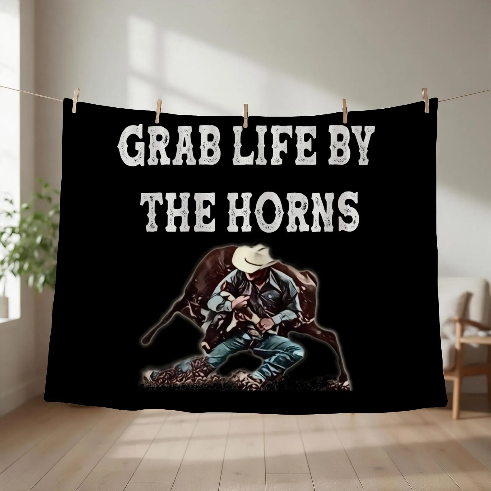 Grab Life By The Horns - Steer Wrestler Throw Blanket Sofas Single Sleeping Bag Luxury Designer Blankets