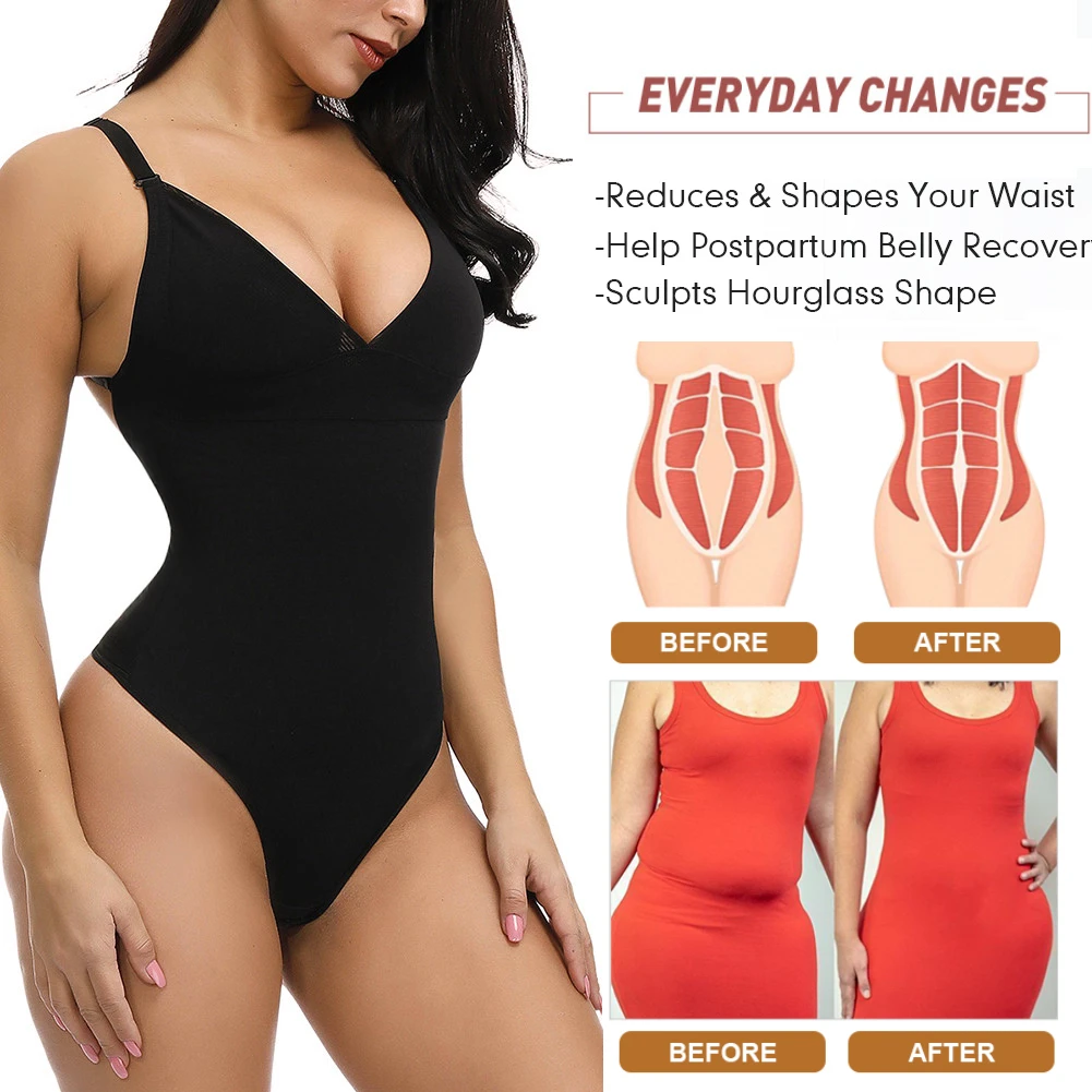 Vrouwen diepe v-hals backless bodysuit string shapewear taille trainer body shaper naadloze afslanken ondergoed sexy lingerie