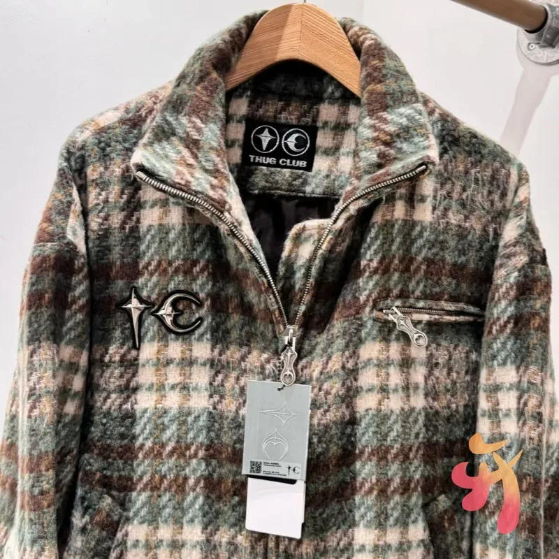 

Толстые хлопковые металлические звездные луны с логотипом и карманами, клубные пальто на молнии с лацканами, зимние зеленые куртки в полоску в сетку, уличные мужские и женские рубашки