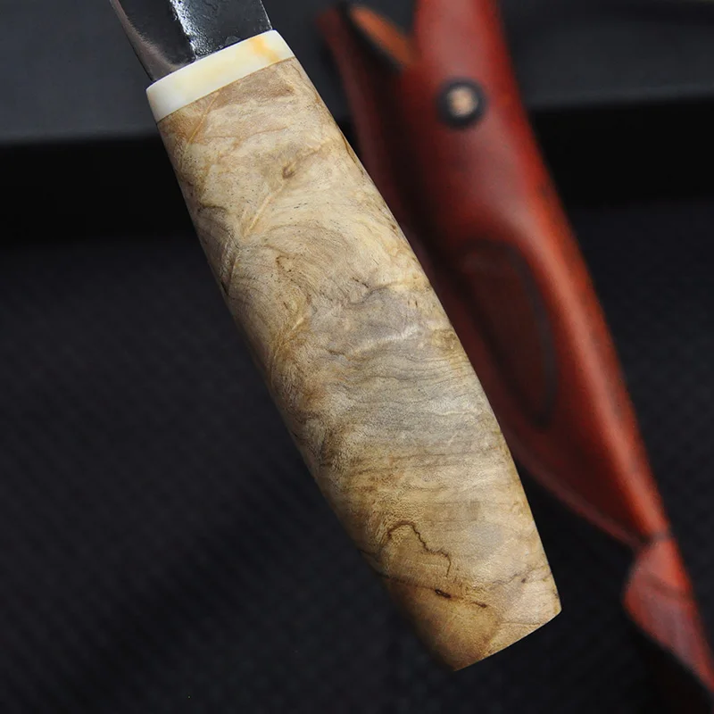 Yakut Ковка из высокоуглеродистой стали Маленький прямой нож Открытый Кемпинг Охота Тактическая защита Фиксированный нож Ручка из цельного дерева EDC