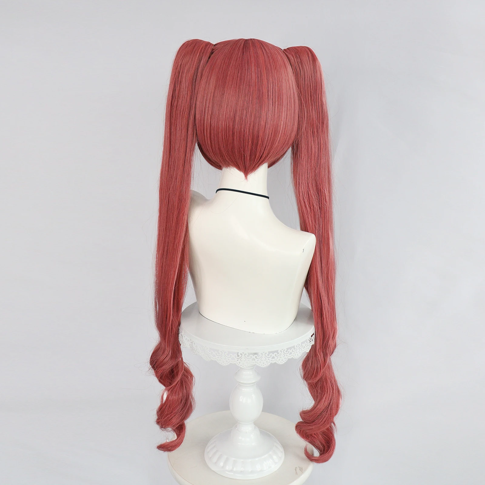 Red Long Curly Detachable Claw Double Ponytail Cosplay Wig with Bangs with Double Extra Long Wavy Pigtails Synthetic Wig Women