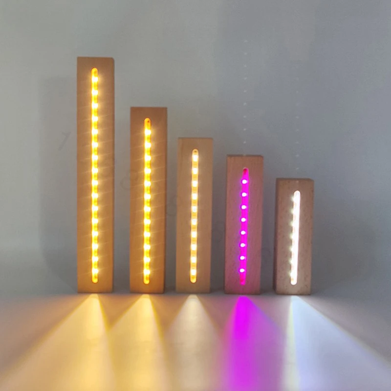 Long Wood Base Led Warm White RGB Lights USB Powered for Acrylic Glass Panel 3D Optical Illusion Night Lamp Customized Dropship