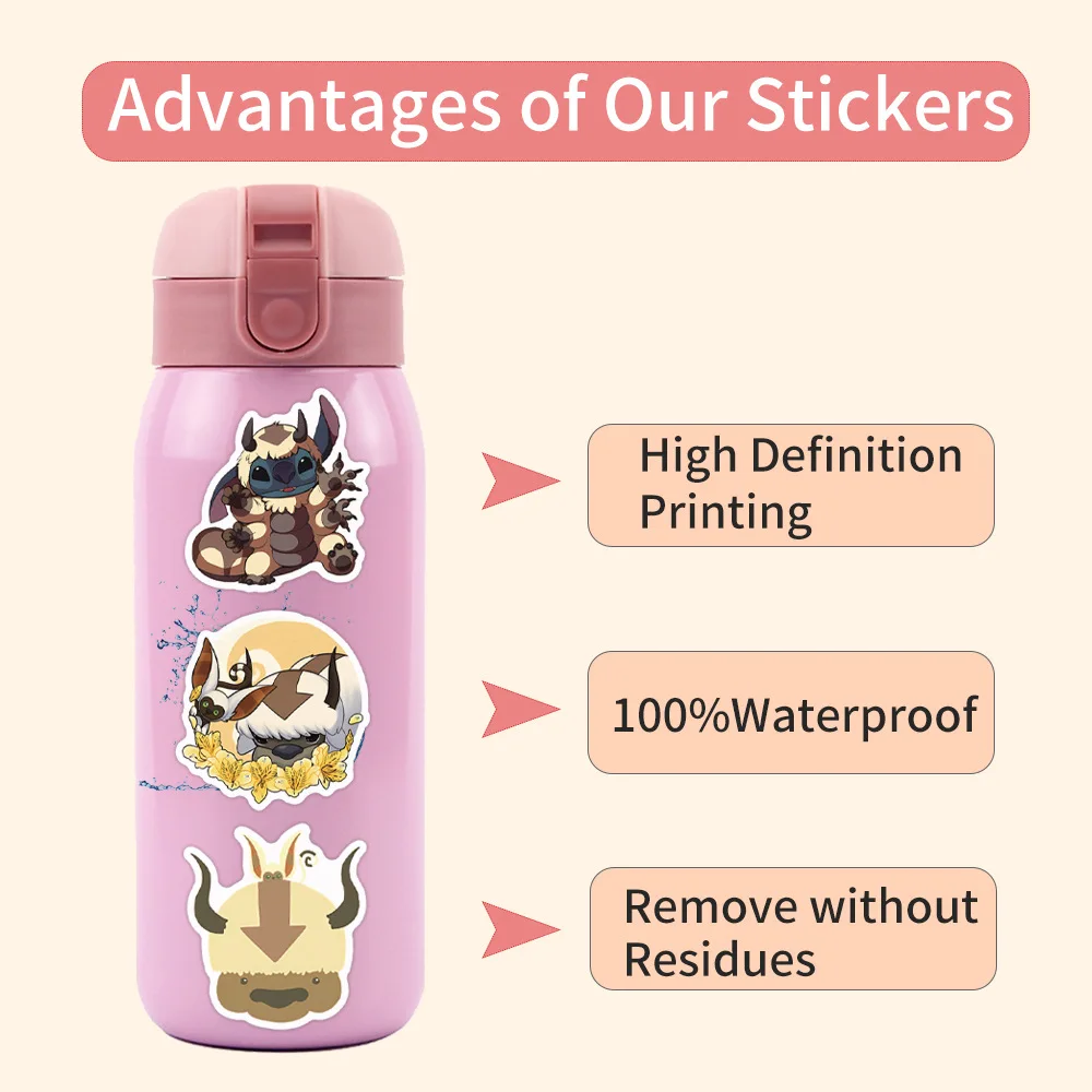 10/30/50/110 قطعة الصورة الرمزية: آخر Airbender Appa ملصق DIY على الجليد المحمول الأمتعة الكرتون الكتابة على الجدران الشارات ملصق للطفل