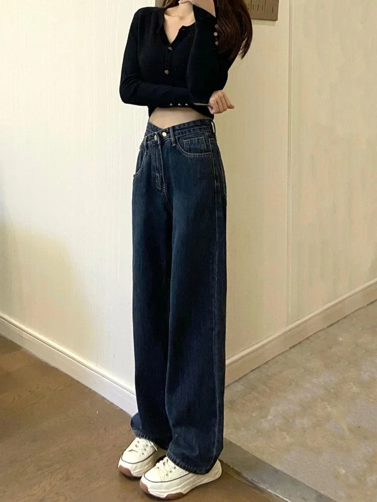 جينز نسائي عالي الشارع بخصر غير منتظم محب الترفيه Ulzzang Solid Mujer أساسي كل مباراة ربيعي عتيق عصري بطول كامل