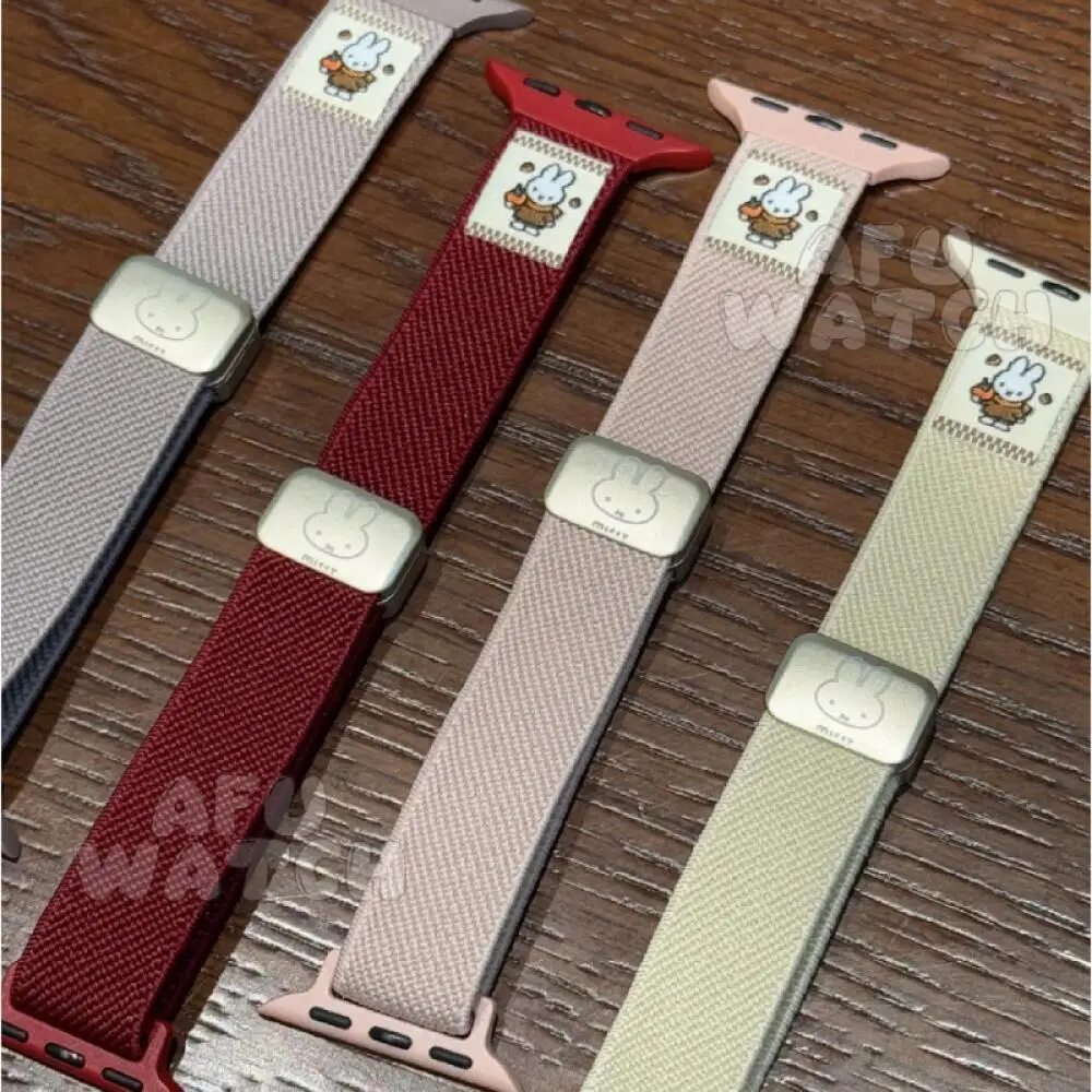 

The Miffy Rabbit Nylon Strap Is Suitable for Iwatch Apple Straps. It Is Cute Magnetic Elastic Breathable Creative and Cartoon