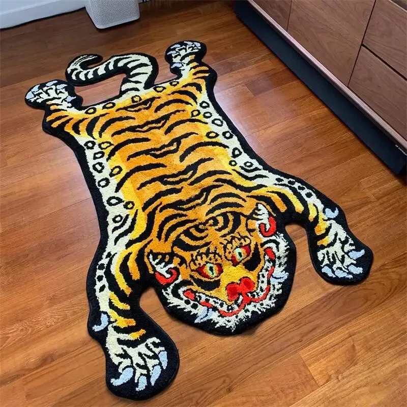 Imitation cashmere tiger carpet, special-shaped floor mat, bedside blanket, foot mat, tiger pattern tapestry, non-slip bathroom