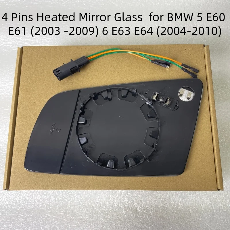 Car Wide Angle 4 Pins Heated Mirror Glass with Connector for BMW 5 E60 E61 (2003 04 05 06 07 08 09) 6 E63 E64 (04-10)