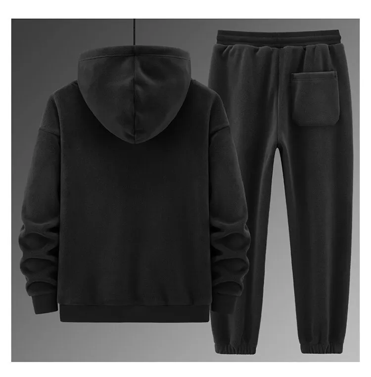 Winter Herren Woll-Hoodie-Hosen-Set, Plüsch Verdickter Warmer und Winddichter Sportanzug Herren Winter Plüsch-Hoodie Trainingsanzug 2-teiliges Set – Detail 13