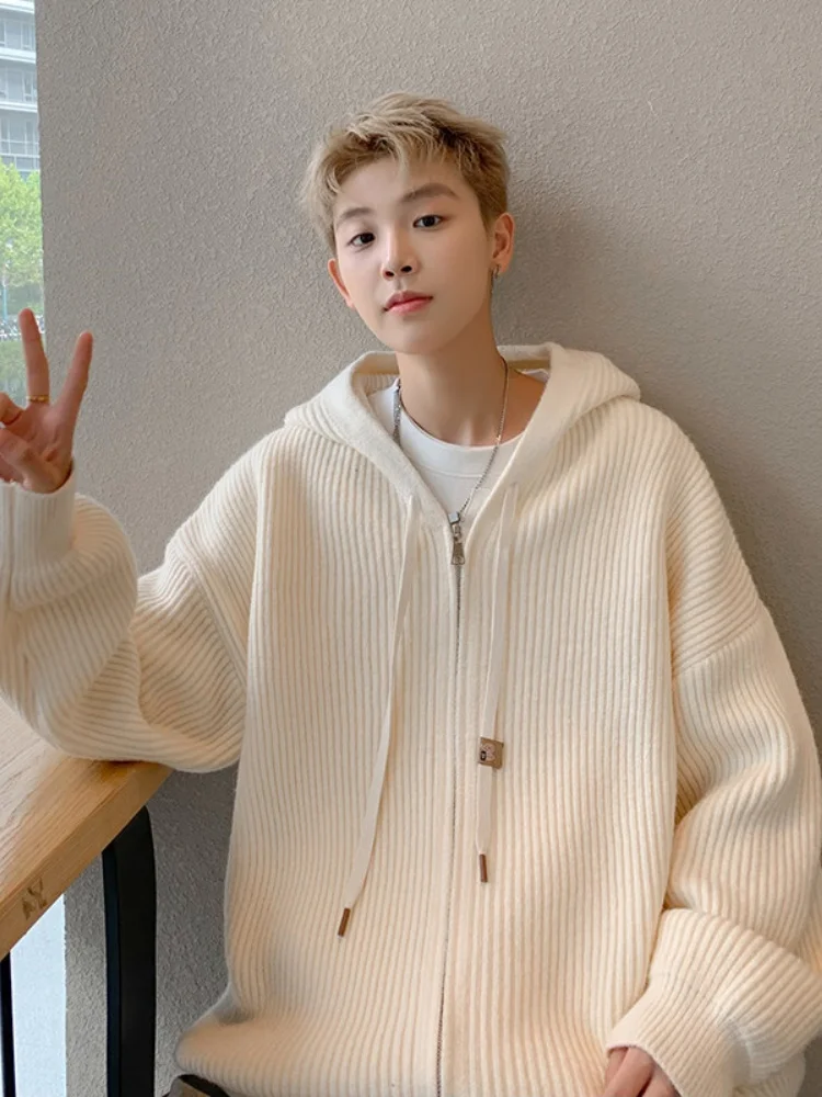 

Мужской вязаный кардиган с капюшоном в японском ретро-стиле, свободный крой, для подростков, весна-осень, в университетском стиле, шерстяной.