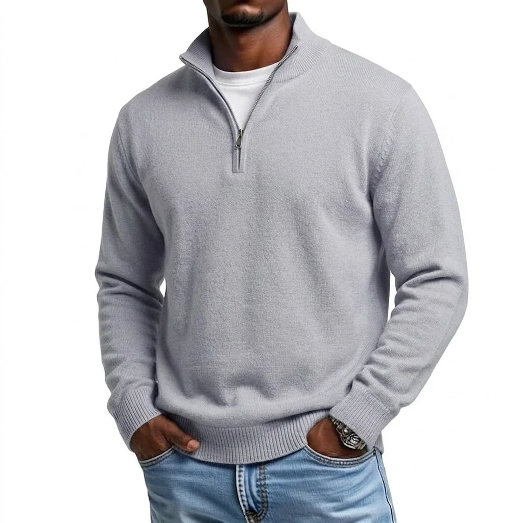 Herbst Herren Reißverschluss-Strickpullover T-Shirts Lässige Langarm Stehkragen Pullover Tops Warme Herbst-Winter-Jumper Oberteile Hemd Jacke – Detail 13