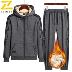 Plus Size 9xl Winter Men Sweat Suits Fleece Sportwear Suit Zipper Jacket + pants Warm Sports set tuta oversize spessa con cappuccio