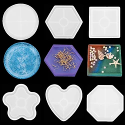 Tray Coaster Silicone Mold DIY Geometric Round Square Heart Hexagon Coaster Storage Plate Epoxy Resin Mold Home Decor
