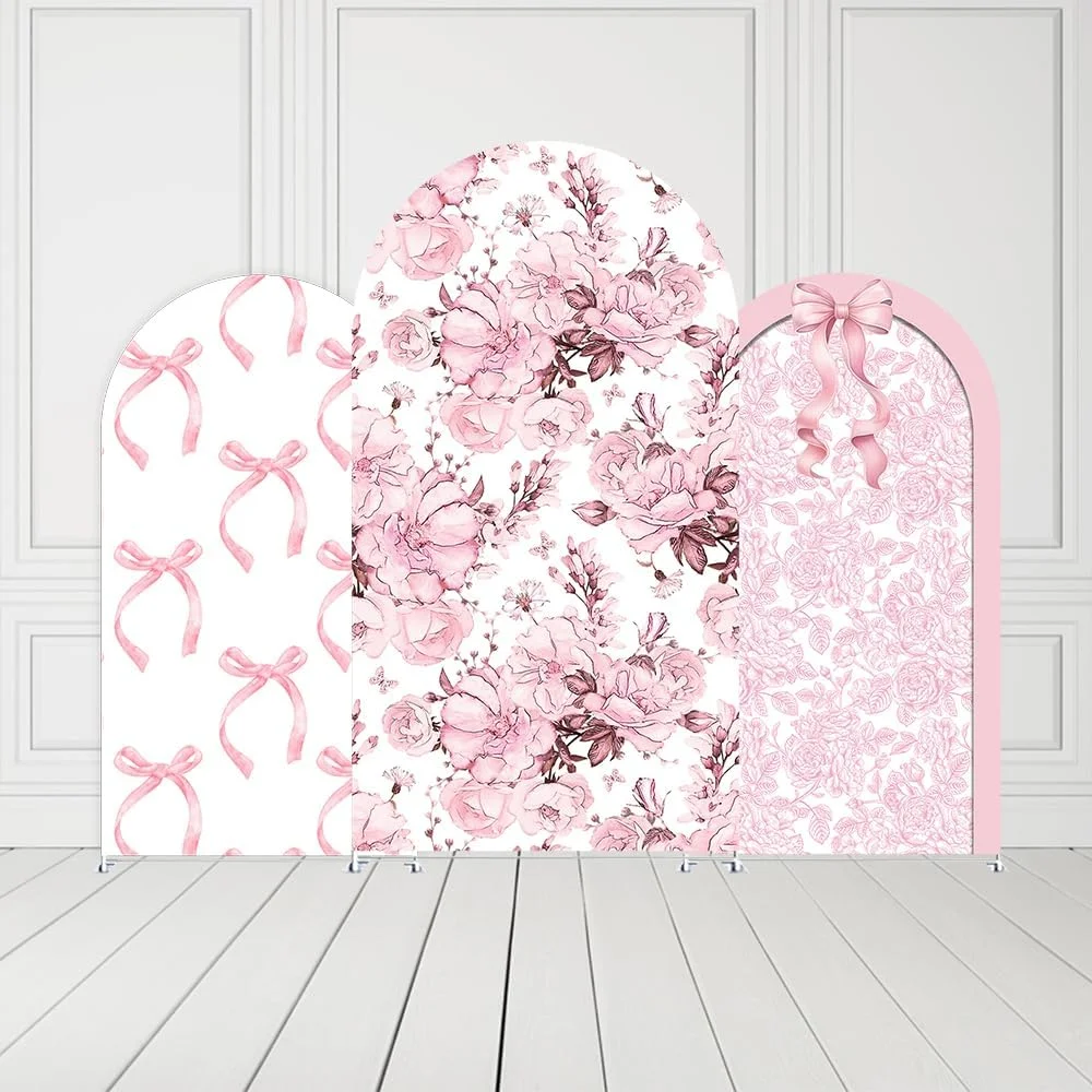 

Фон для арочного фона с розовыми бантиками и цветочным принтом, вечеринка по случаю дня рождения, арочный чехол из спандекса, детский душ для девочек, свадебная вечеринка, фиеста