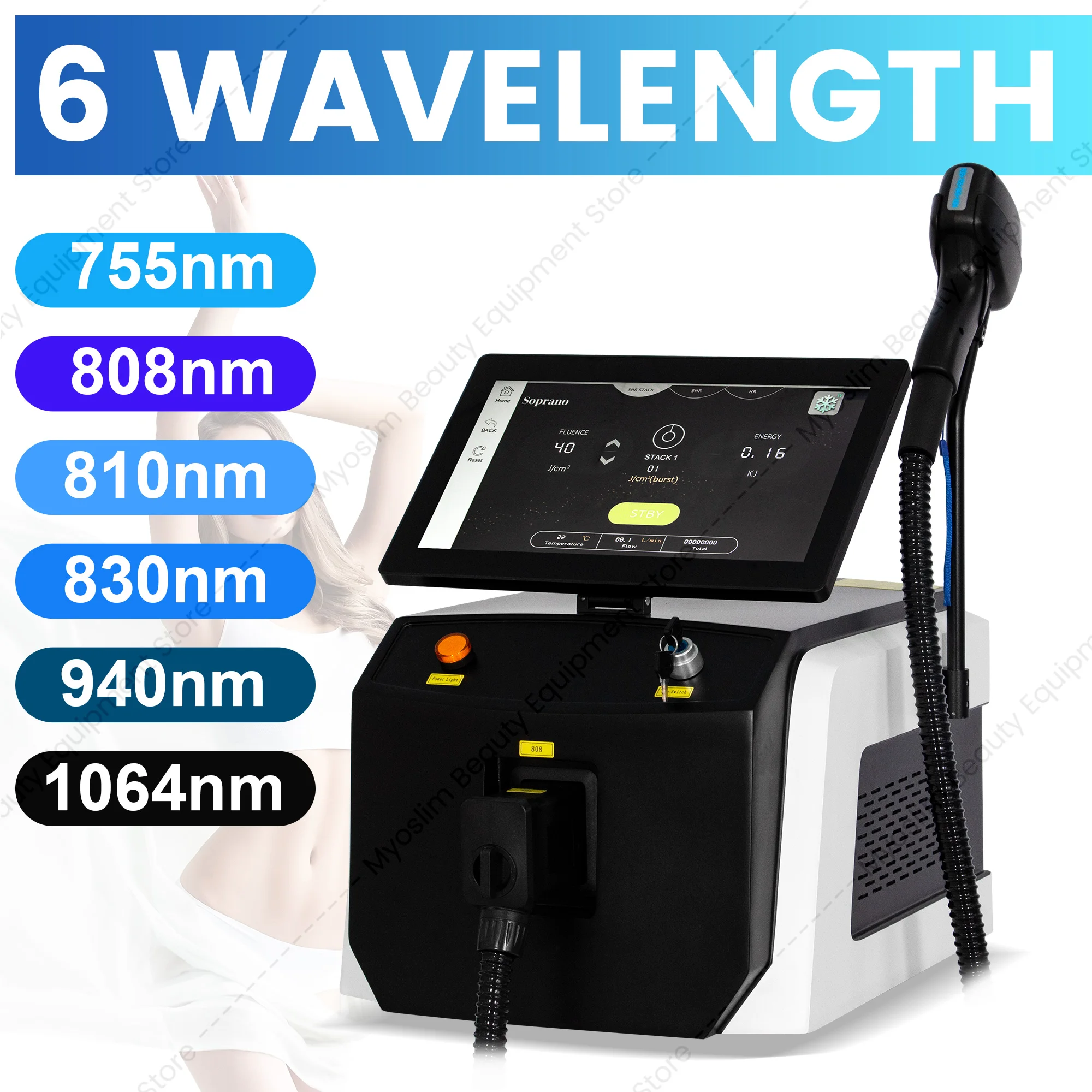 6 Wavelength Diode Laser  Hair Removal Machine 6500W FAC Collimation Technology Sapphire Ice Cooling Foldable HD Touch Screen